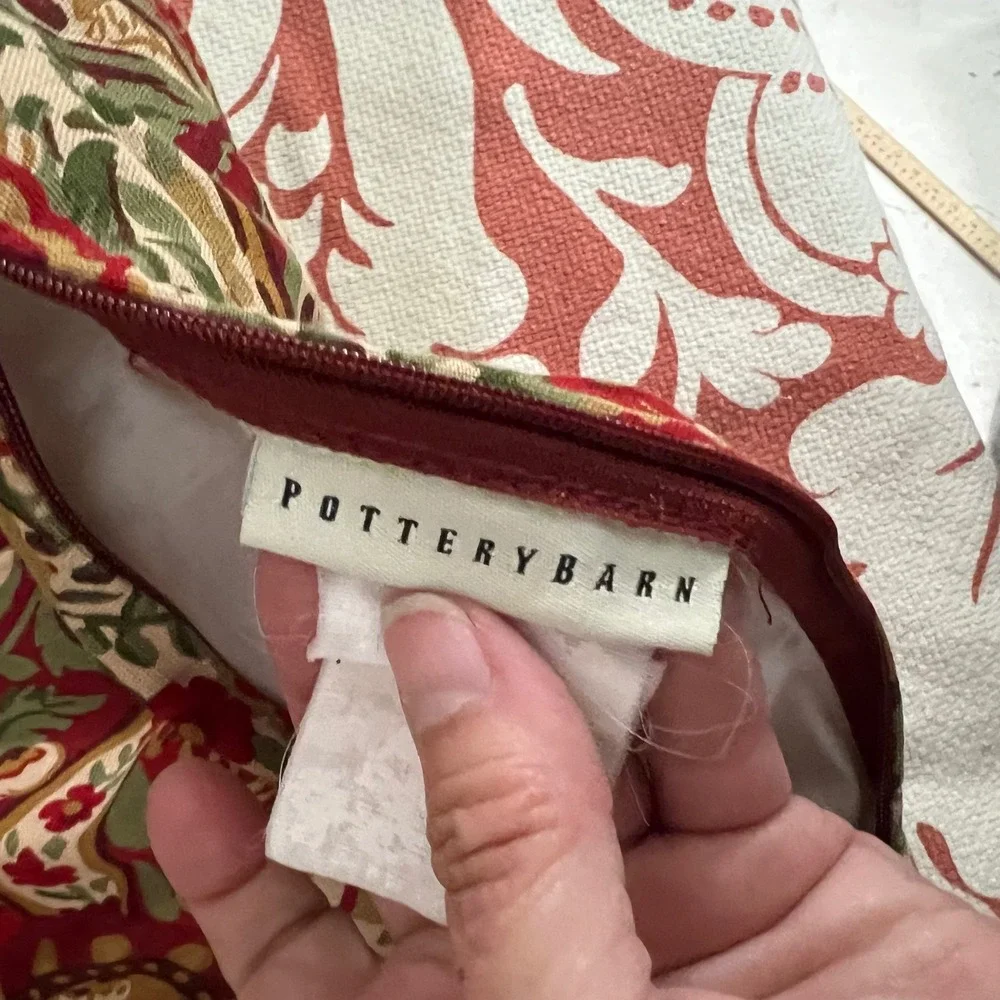 Pottery Barn Rosalie Pillow Cover Red Green‎ Floral Paisley Decorative Accent